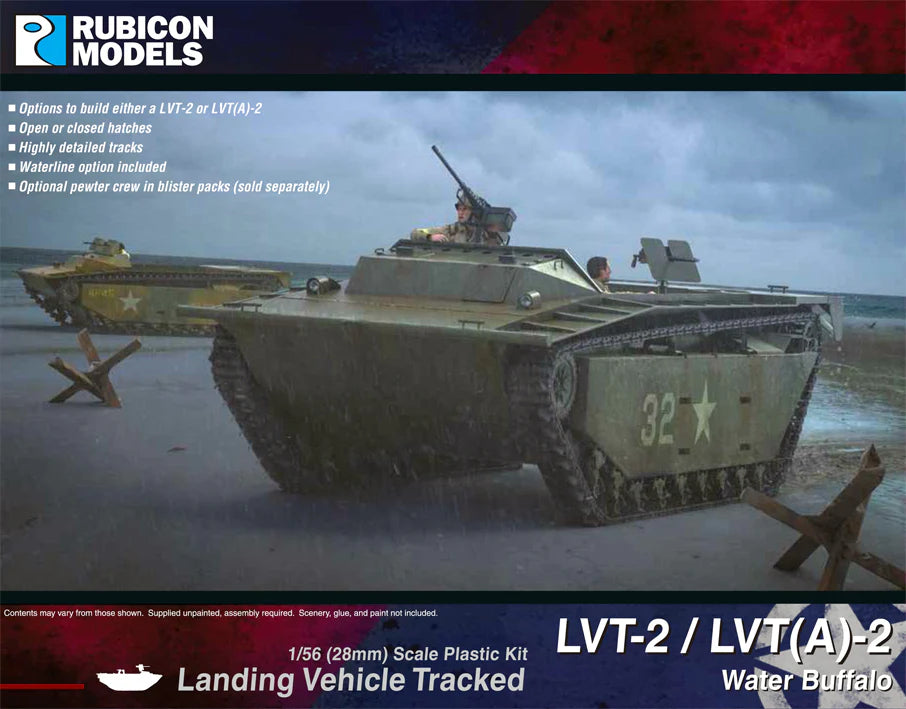 Rubicon Models LVT-2 LVT(A)-2 Water Buffalo – ilustracja na pudełku, amfibia desantowa na plaży 28mm Bolt Action