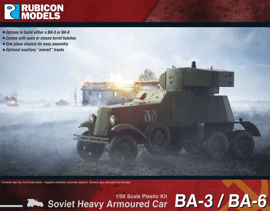 Rubicon Models BA-3 BA-6 – widok boczny modelu na pudełku 28mm Bolt Action