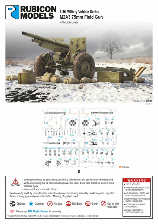 Rubicon Models 280127 – M2A3 75mm Field Gun, instrukcja montażu, sprusy, skala 1:56, Bolt Action