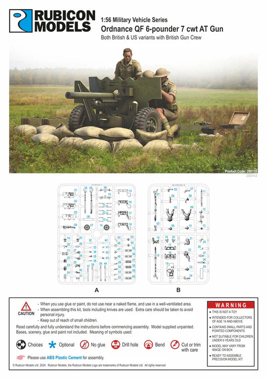 Ordnance QF 6-Pounder 7cwt – okładka instrukcji Rubicon Models, wypraski A B, Product Code 280139