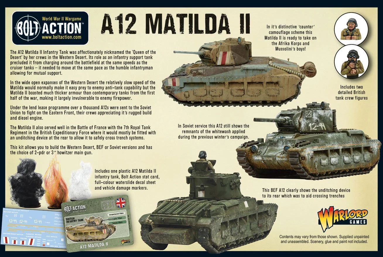Matilda II Infantry Tank - Bolt Action 28mm - pudełko tył zawartość Western Desert BEF Soviet versions - Warlord Games