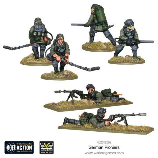 German Pioneers - Bolt Action 28mm - zespoły MG34 z plecakami inżynierskimi - pozy leżące i klęczące - Warlord Games