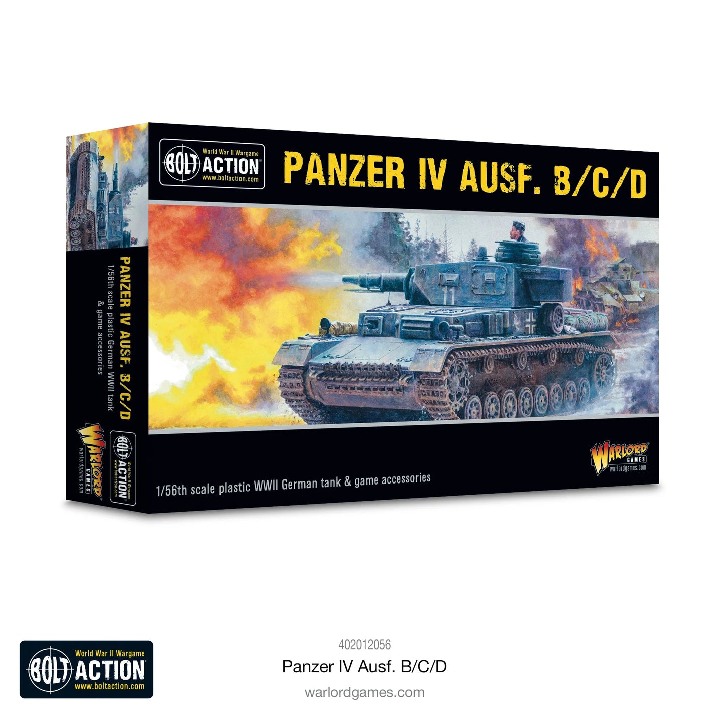 Panzer IV Ausf B C D - Bolt Action 1/56 28mm - opakowanie pudełko z ilustracją Panzer IV w walce Polska Francja Rosja - plastikowy model 1/56 - Warlord Games