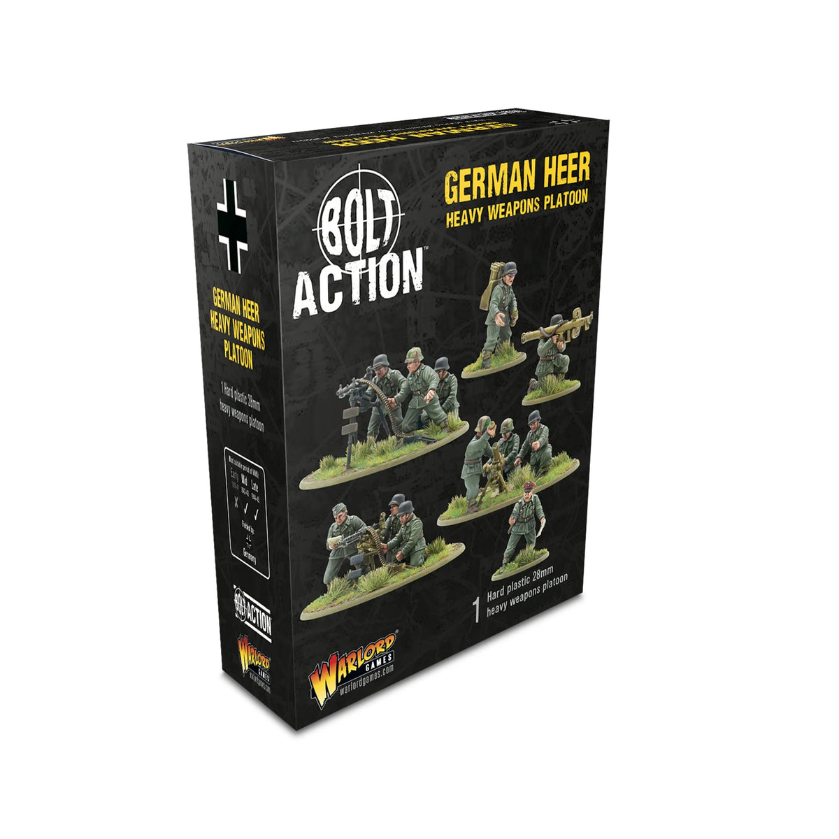 Warlord Games German Heer Heavy Weapons Platoon – pudełko zestawu Bolt Action z ilustracją figurek na okładce 28mm
