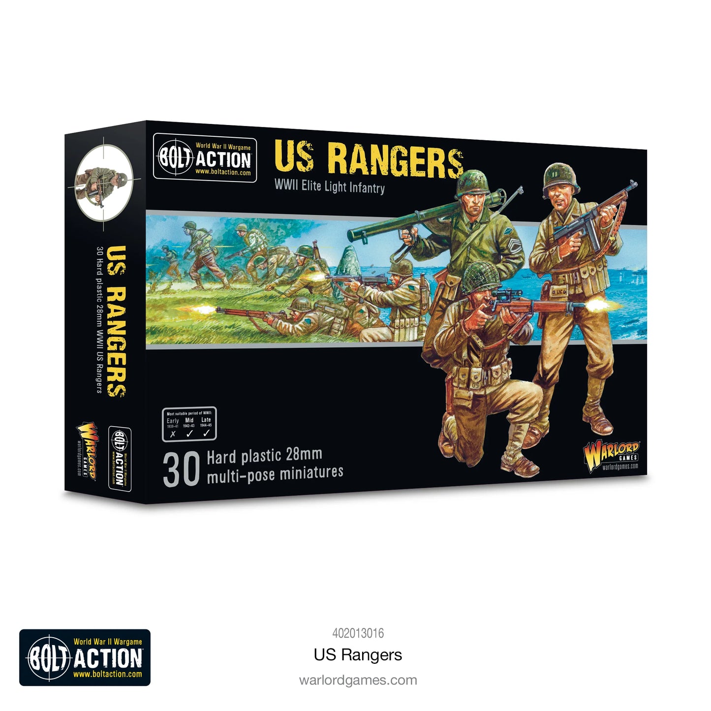 Pudełko US Rangers z grafiką szturmu na Pointe du Hoc