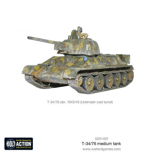 T-34/76 Medium Tank - Bolt Action 28mm - T-34/76 obr. 1942/43 Uralmash cast turret kamuflaż żółty zielony dowódca czołgu 85 weathering - Warlord Games