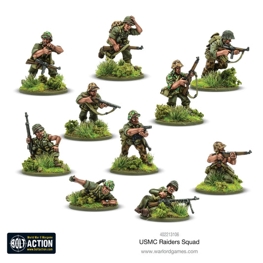 10 Marine Raiders w różnych pozach bojowych z podstawkami dżungla