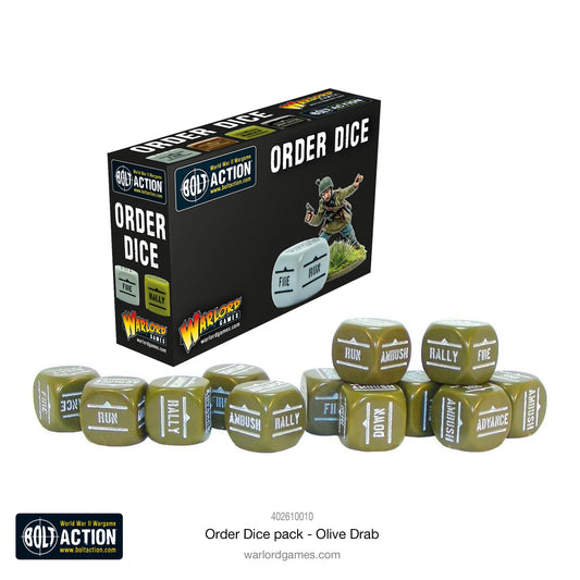 Order Dice Olive Drab - Bolt Action - zestaw 12 kostek do gry w autentycznym kolorze armii amerykańskiej - akcesoria Warlord Games