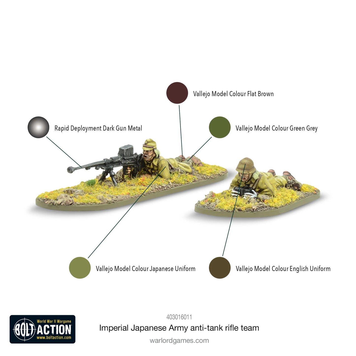 Japoński Zespół Karabinu Przeciwpancernego – schemat malowania z kolorami Vallejo, mundur japoński i metalowe detale, Bolt Action Warlord Games