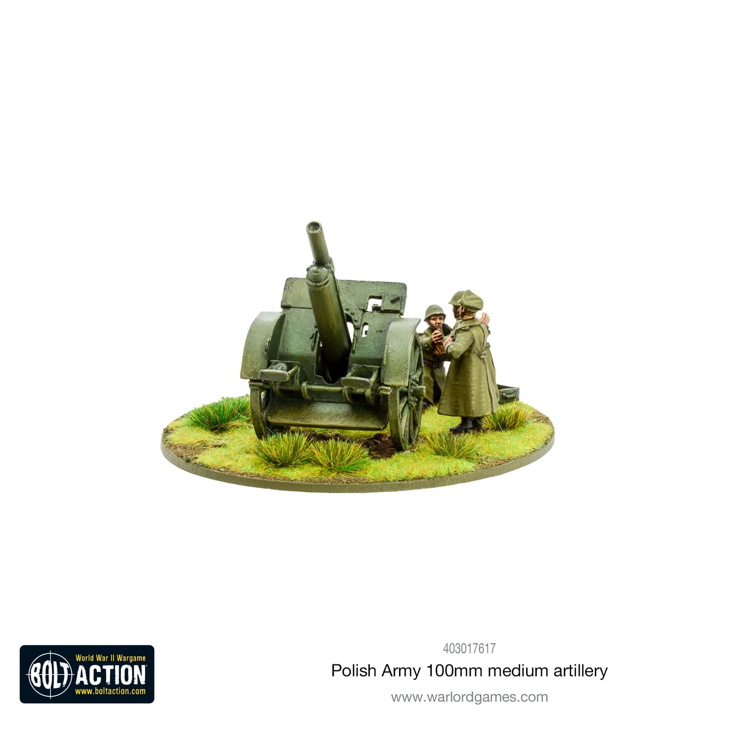 Polska Artyleria 100mm – widok z lewej strony, haubica wz.1914 Skoda z dwiema figurkami obsługi, 28mm Bolt Action