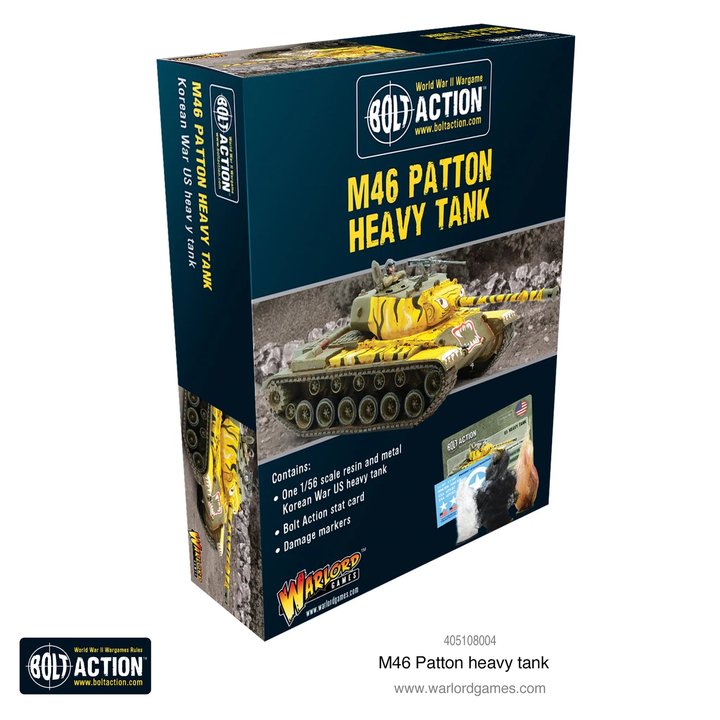 M46 Patton – widok z góry i przodu, wieżyczka z karabinem maszynowym, model 28mm Bolt Action Warlord Games 405108004