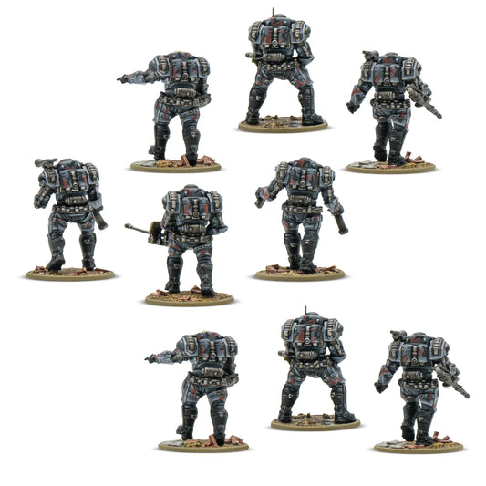 Stahltruppen Heavy Infantry Konflikt '47 Warlord Games – 9 figurek tył, detale pancerza i plecaków, plastik 28mm