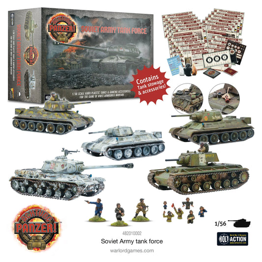 Achtung Panzer! Soviet Army Tank Force – wszystkie 5 pojazdów zestawu: 3x T-34/76, IS-2, KV-1/KV-2, 28mm 1:56