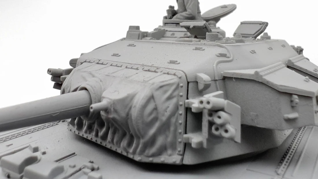 Centurion MBT Mk.3/Mk.5 – detal wieży z armatą i mantletem, model plastikowy 28mm niepomalowany, Rubicon Models
