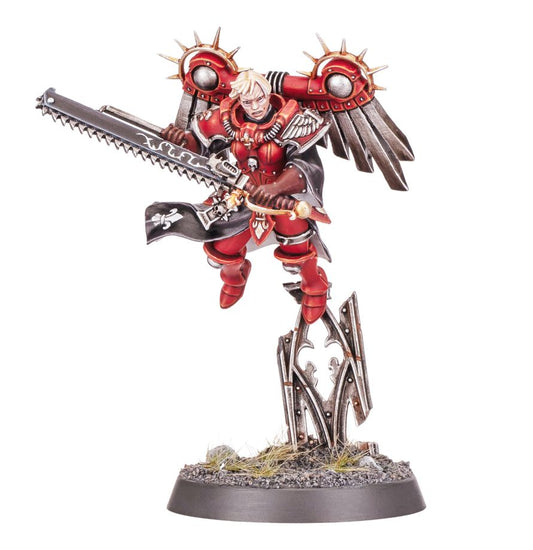 Canoness with Jump Pack - czerwony pancerz eviscerator blond włosy czarna peleryna z lilią i plecak z kolcami Adepta Sororitas Warhammer 40000