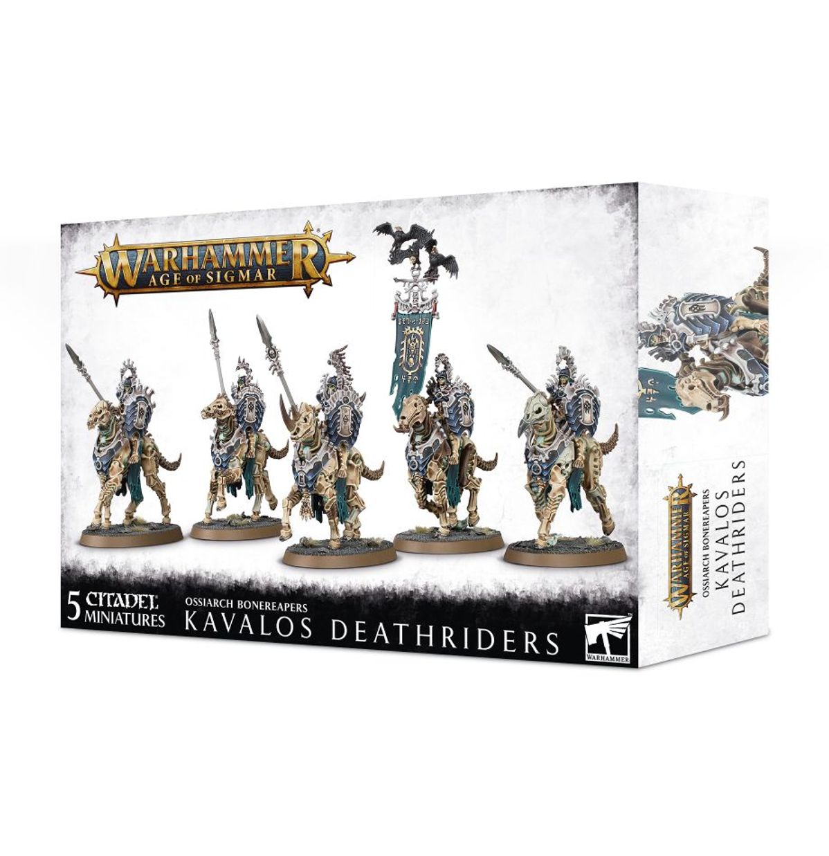 Ossiarch Bonereapers Kavalos Deathriders - pudełko zestawu 5 miniatur Warhammer Age of Sigmar z chorągwią z krukiem