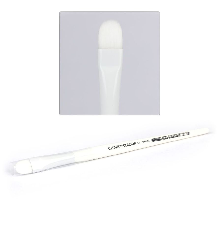 Citadel STC L Shade Brush - szeroki syntetyczny pędzel do shadingu dużych modeli Warhammer z białą rączką Games Workshop`