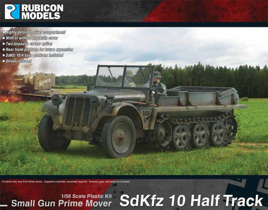 SdKfz 10 Half Track – okładka pudełka Rubicon Models, model 28mm z działem FlaK na łące, 280108