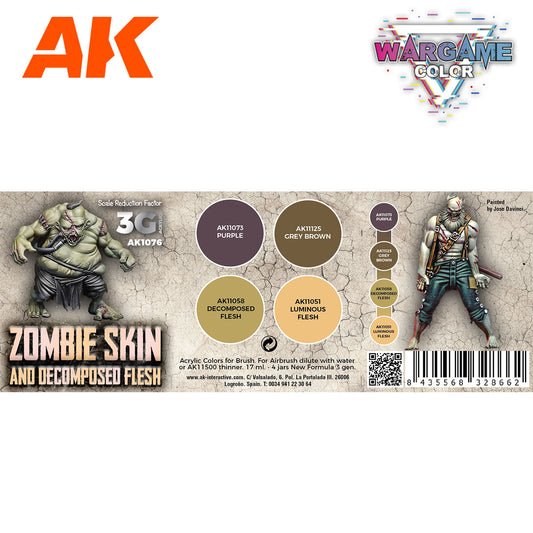 Zombie Skin AK1076 zawartość zestawu Wargame Color - AK11073 Purple, AK11125 Grey Brown, AK11058 Decomposed Flesh, AK11051 Luminous Flesh - AK Interactive