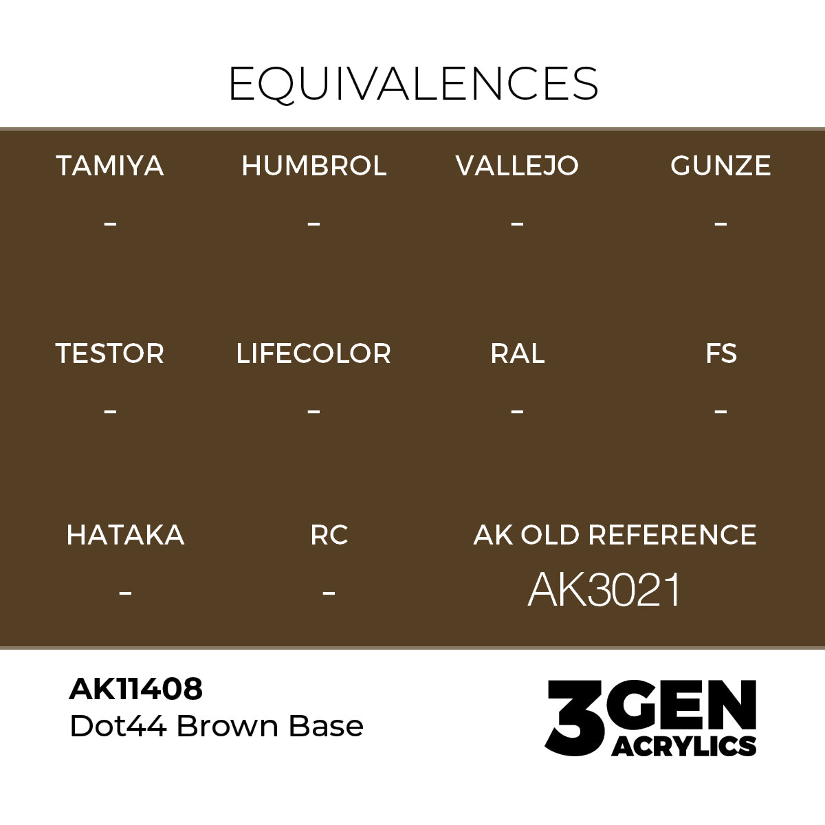 Dot44 Brown Base AK11408 tabela ekwiwalentów - odpowiedniki AK Old Reference AK3021 - AK Interactive