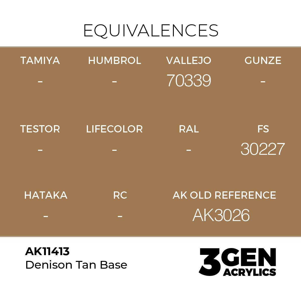 Denison Tan Base AK11413 tabela ekwiwalentów - odpowiedniki Vallejo 70339, FS 30227, AK Old Reference AK3026 - AK Interactive