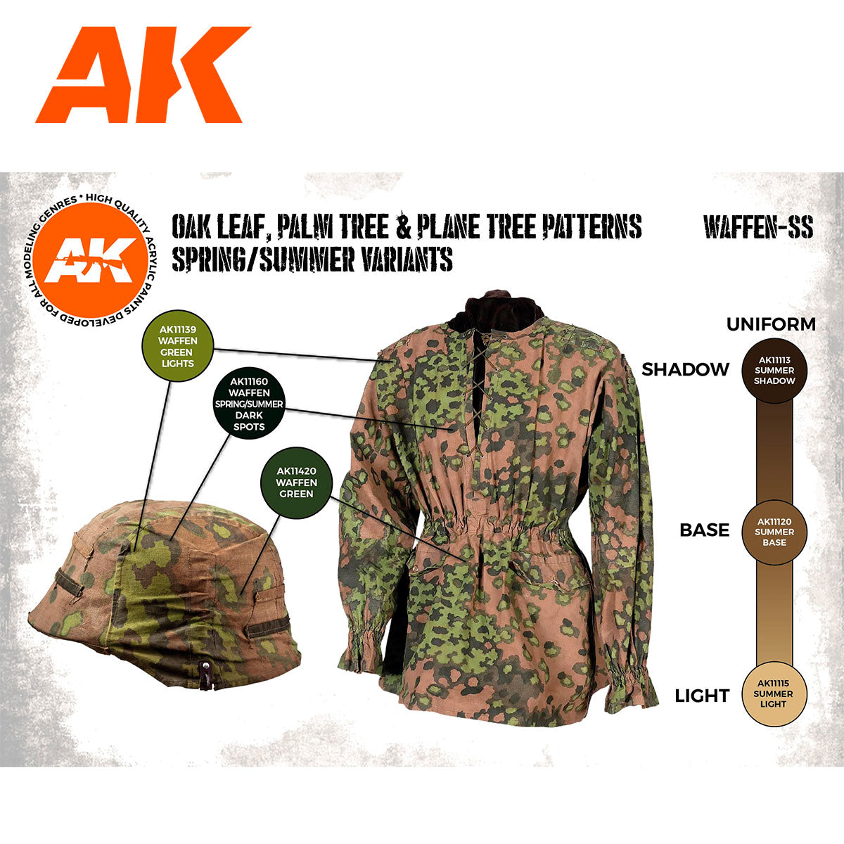 Oak Leaf Palm Tree Plane Tree Spring/Summer AK11626 - karta kolorów z prawdziwym mundurze Waffen-SS: AK11113, AK11120, AK11115, AK11139, AK11420, AK11160 - AK Interactive