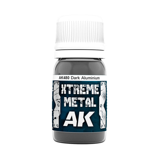 Dark Aluminium AK480 słoiczek Xtreme Metal - ciemny metaliczny odcień aluminium farba olejna AK Interactive