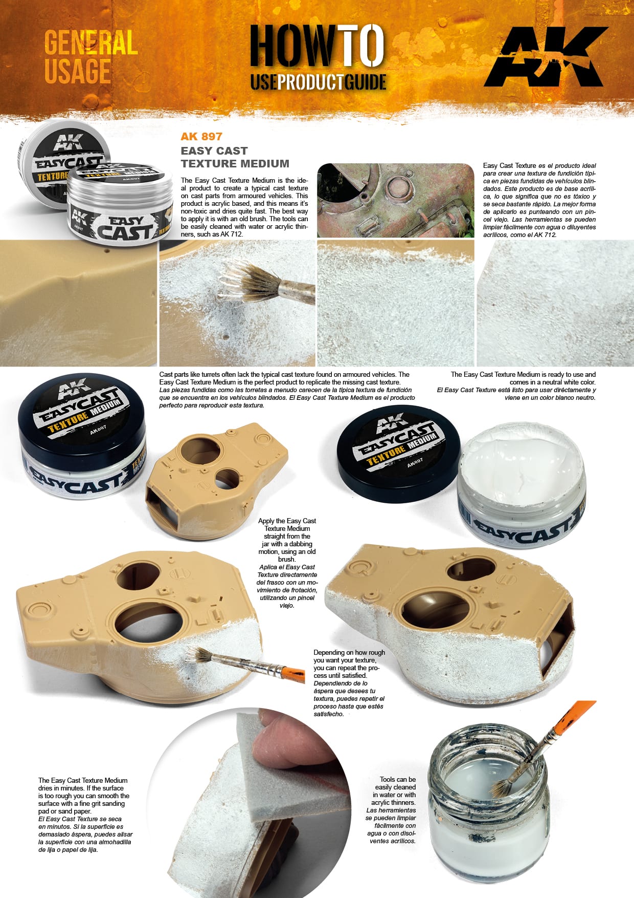 AK Interactive Easy Cast Texture AK897 – instrukcja użycia: nakładanie pasty pędzlem na wieżyczkę czołgu, efekt tekstury odlewu krok po kroku