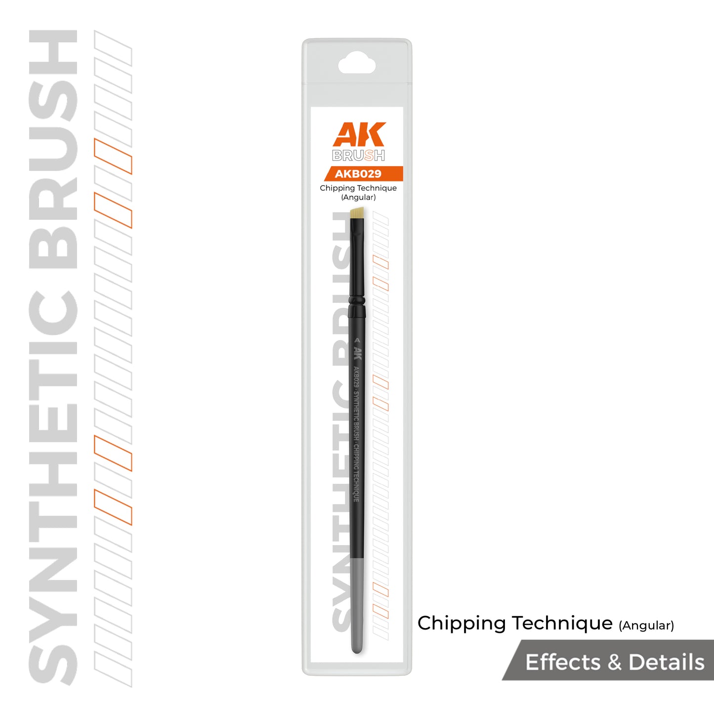 AK Interactive Chipping Technique Angular AKB029 – pędzel syntetyczny Effects & Details, widok ogólny z etykietą producenta