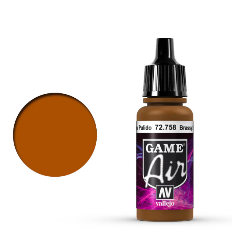 Vallejo Game Air Brassy Brass Metallic 72.758 - metaliczna mosiężno-złota farba akrylowa 17ml do aerografu do malowania mosiężnych elementów figurek fantasy - Vallejo