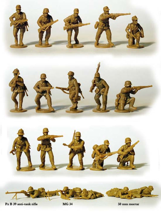 Afrikakorps 1941-1943 Bolt Action Perry Miniatures – 19 figurek render z MG34, moździerzem i karabinem ppanc 28mm