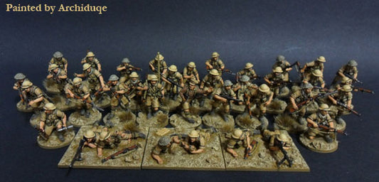 Desert Rats 1940-1943 Bolt Action Perry Miniatures – pełny pluton 38 figurek na podstawkach, widok ogólny 28mm