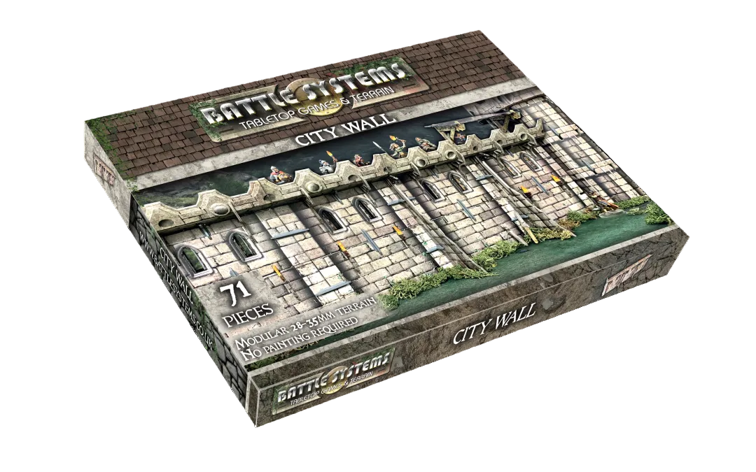 Battle Systems City Wall BSTFWE010 – pudełko zestawu terenu 71 elementów, skala 28-35mm