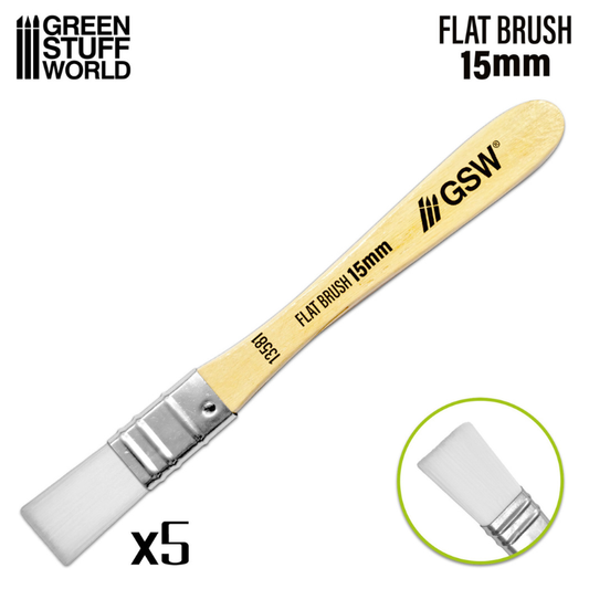 Flat Synthetic Brush Pack x5 13581 – Green Stuff World – pędzel płaski syntetyczny 15mm, długość włosia 25mm, całkowita długość 165mm