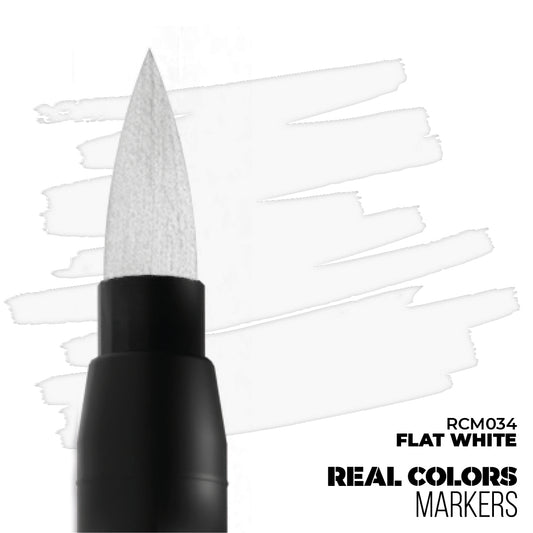 Flat White RCM034 AK Interactive Real Colors Marker końcówka i próbka koloru - biały matowy marker akrylowy do modeli i figurek - AK Interactive