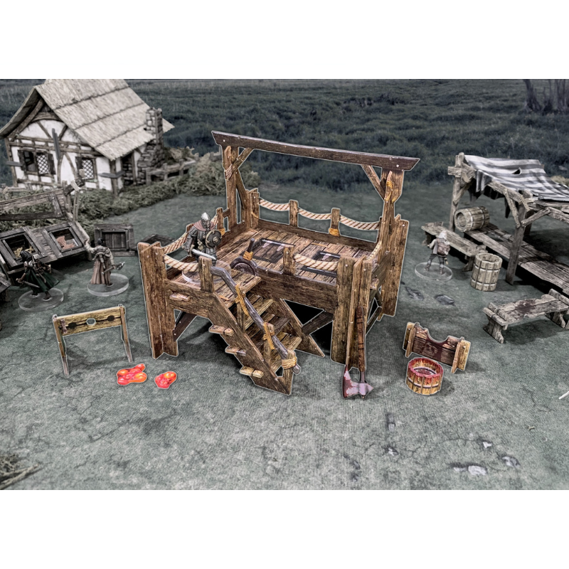 Gallows & Stocks BSTFWA009 28-35mm Battle Systems - szubienica z platformą i akcesoriami widok klimatyczny z figurkami