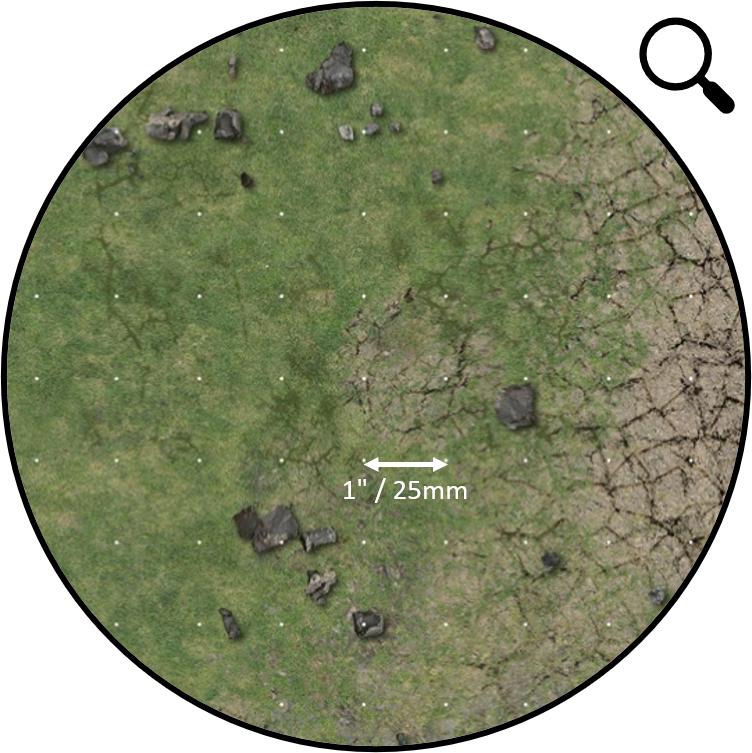 Grassy Fields – Mata do gry 2'x2' z gridem Mousepad Battle Systems – zbliżenie siatki 1"/25mm