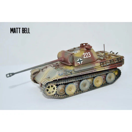 SdKfz 171 Panther Ausf G – model 28mm Matt Bell, kamuflaż różowo-piaskowy nr 223 widok z przodu, 280015