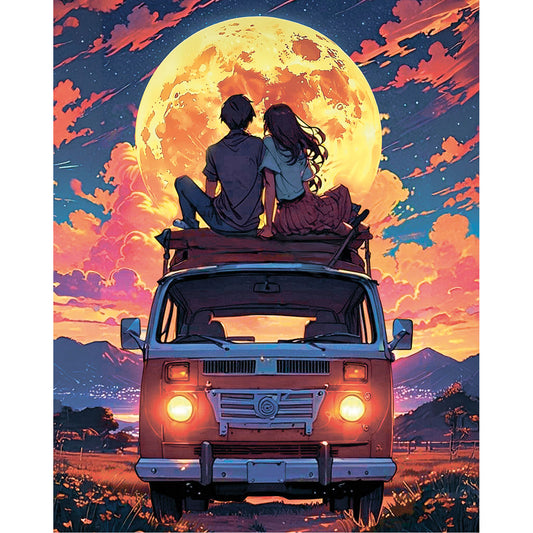Pod Pełnią Księżyca MG2510e - wzór referencyjny malowanie po numerach 40x50 cm para na dachu vana pełnia księżyca anime - Värvikas Premium