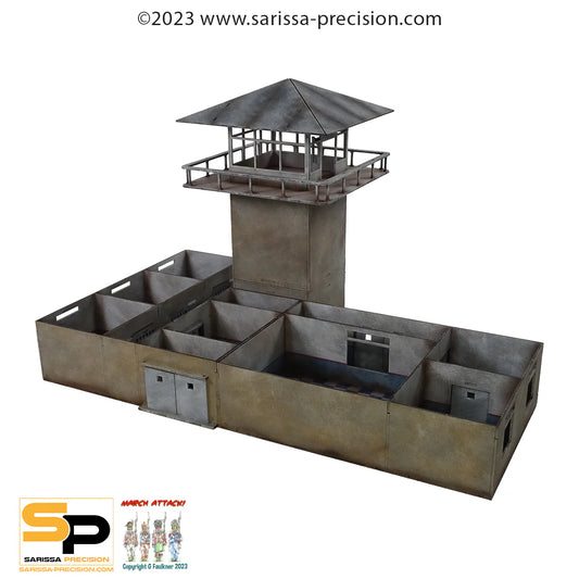 The Prison P033 28mm MDF - Więzienie - wnętrze z celami i ruchomymi drzwiami widok z góry Sarissa Precision