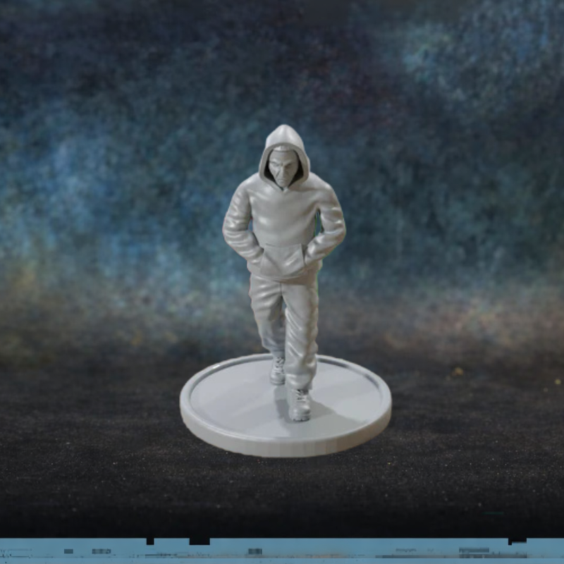 Arab Infiltrator – figurka zamaskowanego mężczyzny w bluzie z kapturem w skali 28mm, żywica, druk 3D, Patrick Miniatures