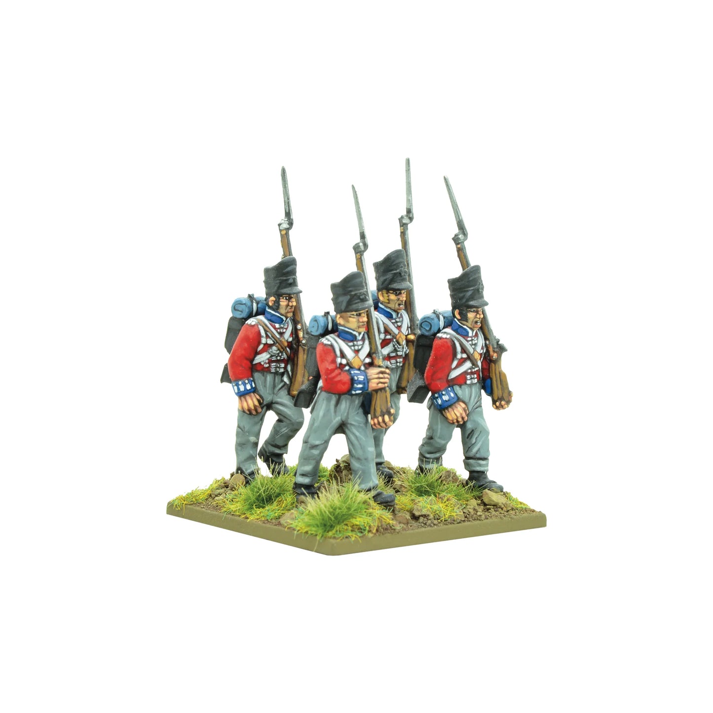 British Line Infantry Waterloo Black Powder Warlord Games – 4 figurki szeregowcy w marszu z bagnetami 28mm