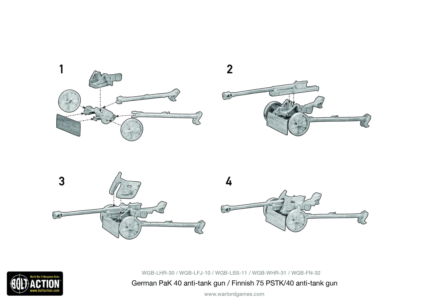 Finnish 75 PSTK/40 Anti-Tank Gun Bolt Action 28mm - instrukcja montażu działa, WGB-FN-32K