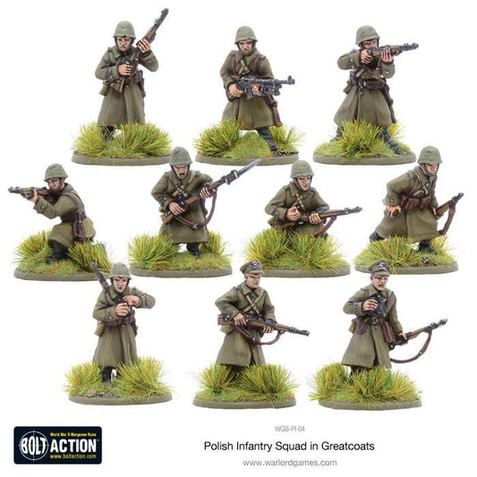 Polish Infantry Squad in Greatcoats – 10 metalowych figurek 28mm polskiej piechoty w płaszczach z karabinami Mauser, Bolt Action, Warlord Games WGB-PI-04