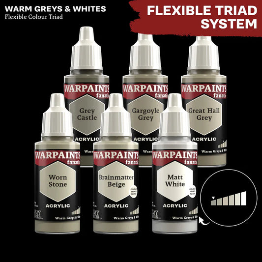 Warm Greys & White Flexible Colour Triad - 6 farb Warpaints Fanatic z Grey Castle - System Triady Kolorów od ciemnego do jasnego
