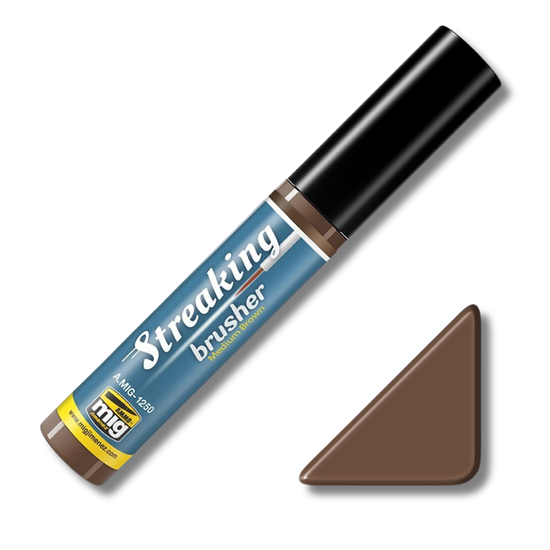 Medium Brown A.MIG-1250 AMMO by MIG Jimenez Streakingbrusher - marker weatheringowy z pędzelkiem do efektów smugi i brudu na modelach
