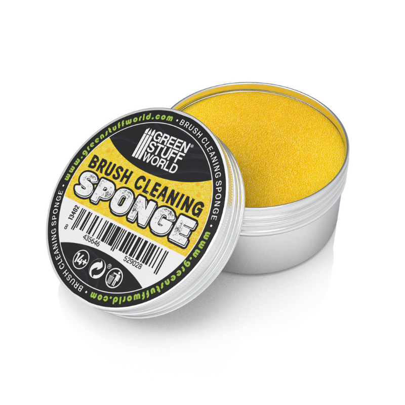 Brush Cleaning Sponge - Green Stuff World - puszka aluminiowa zamknięta i otwarta na białym tle