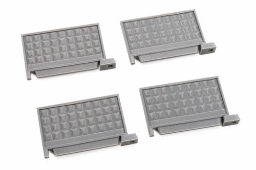 Modular Concrete Fences – 4 osobne płyty rozłożone, widok kwadratowego wzoru, teren 28mm Patrick Miniatures