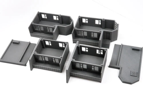 Soviet Small Leisure Hotel – rozłożone elementy modelu żywicznego, teren 28mm Patrick Miniatures