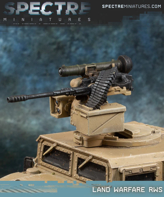 RWS Land Warfare Spectre Miniatures – zdalnie sterowana wieżyczka z karabinem 7.62mm, działkiem 30mm i Javelinem, widok z przodu